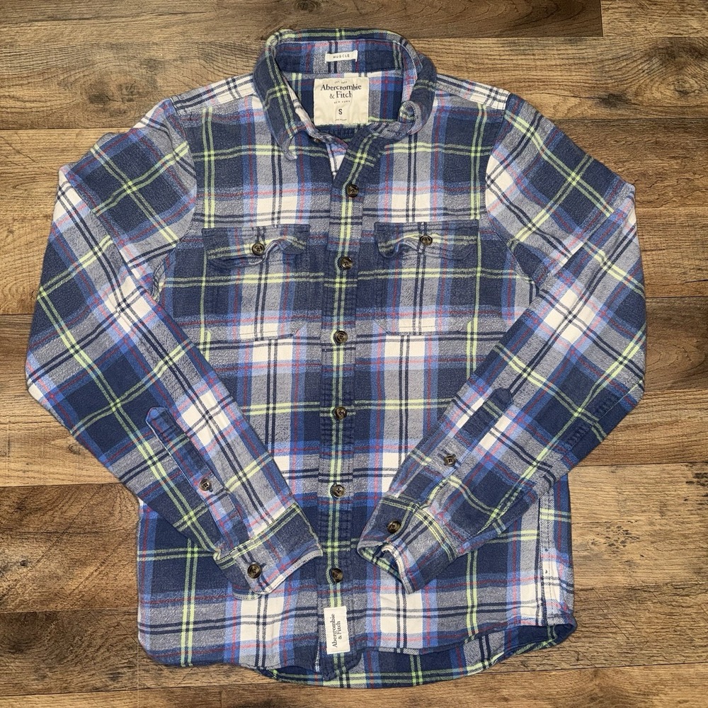 Abercrombie & Fitch Flannel Lumberjack Shirt Muscle Fit Button Plaid Mens Y2K S